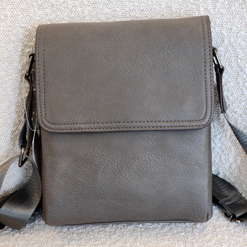 AR New York Men's Leather Gray Multi Compartment Casual Messenger Crossbody Bag